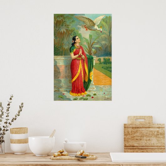 Damayanti en Swan door Raja Ravi Varma Poster (Keuken)