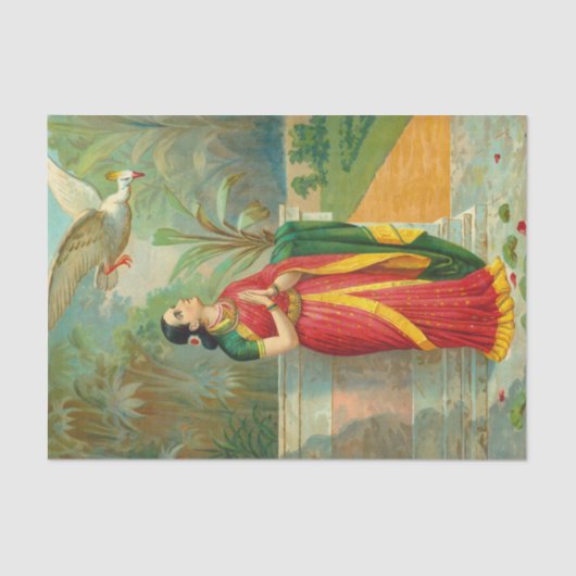 Damayanti en Swan door Raja Ravi Varma Tissuepapier (Voorkant)