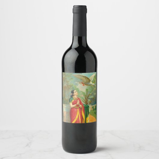 Damayanti en Swan door Raja Ravi Varma Wijn Etiket (Voorkant)