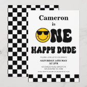 dambord en gezicht een gelukkige kerel 1e verjaard kaart (Voorkant / Achterkant)