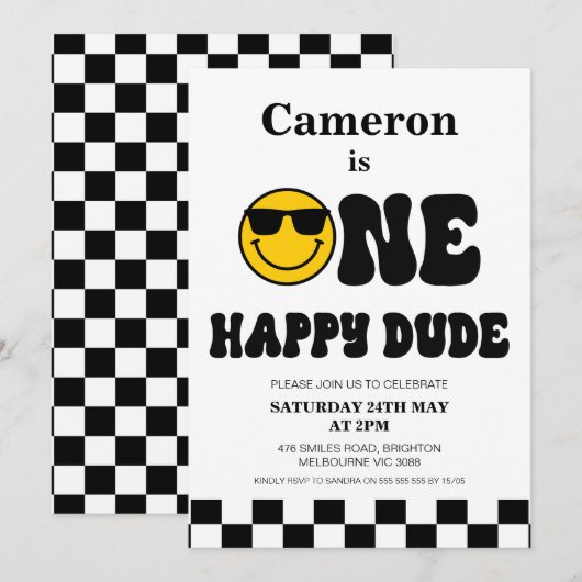 dambord en gezicht een gelukkige kerel 1e verjaard kaart (Voorkant / Achterkant)