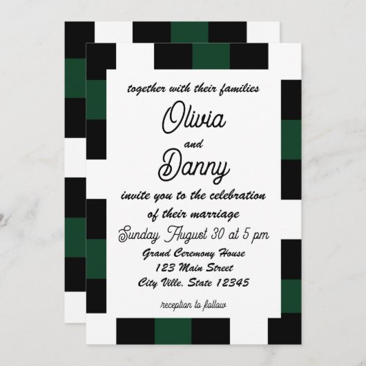 dambord geruit cheques bruiloft kaart (Voorkant / Achterkant)