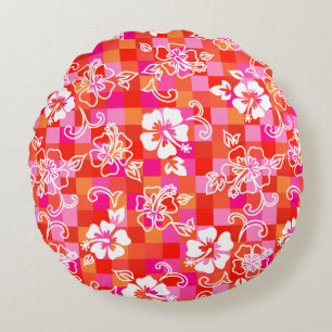 Dambord Hibiscus Hawaiiaanse Bloemen Rond Kussen