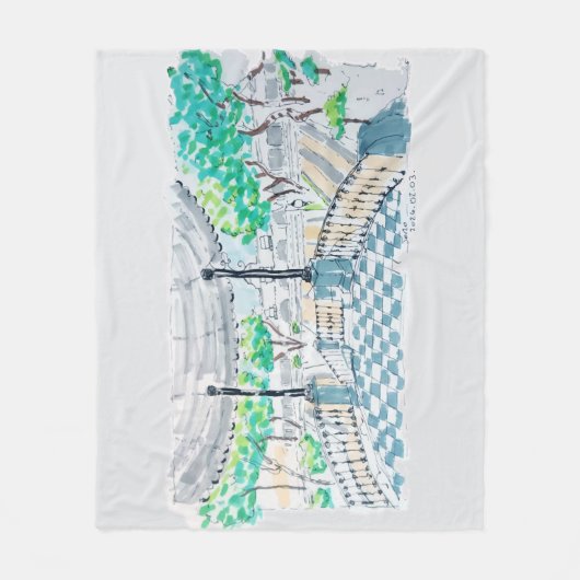 Dambord Kiosk Parkzicht Fleece Deken (Voorkant)