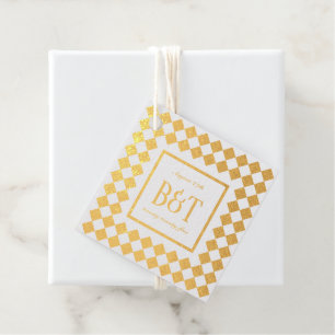 Dambord Monogram met Trouwdatum Bedankjes Labels