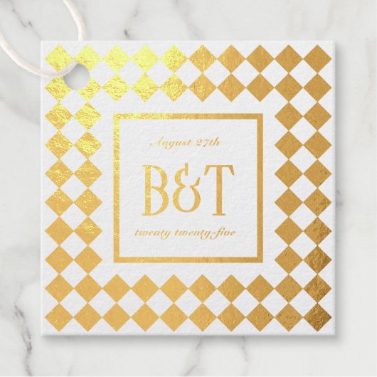 Dambord Monogram met Trouwdatum Bedankjes Labels (Voorkant)