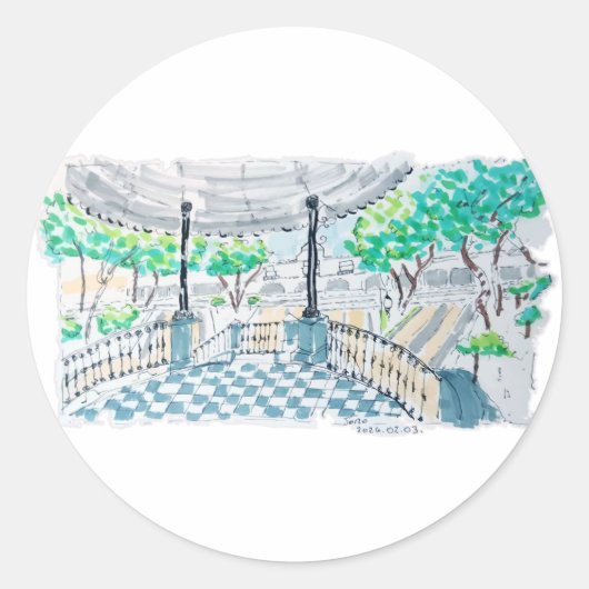 Dambord Paviljoen Park Uitzicht Ronde Sticker (Voorkant)