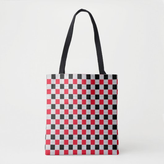  dambord rood en zwart stijlvol patroon tote bag (Voorkant)