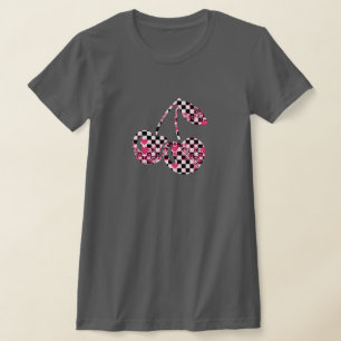 Dambord & Roze Harten Gedesigneerde Kersen Groot T-shirt