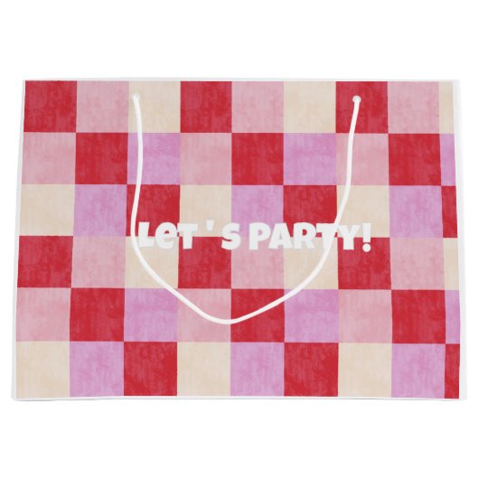 dambord valentijn plaid rood roze crème preppy groot cadeauzakje (Voorkant)