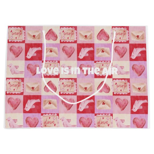 dambord valentijn plaid rood roze crème preppy groot cadeauzakje (Voorkant)