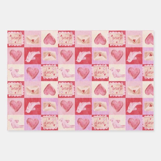 dambord valentijn plaid rood roze crème preppy inpakpapier vel (Voorkant 3)