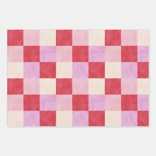 dambord valentijn plaid rood roze crème preppy inpakpapier vel (Voorkant 2)