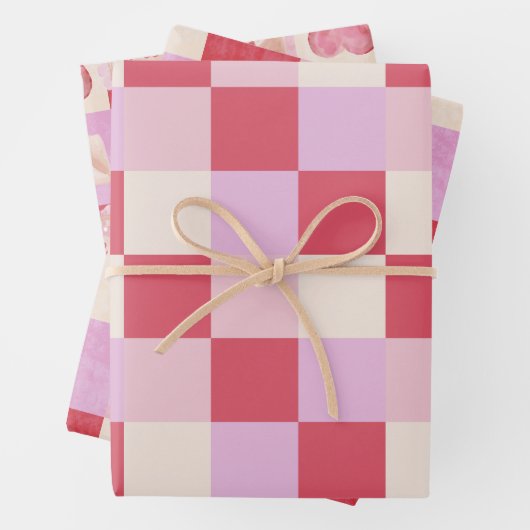 dambord valentijn plaid rood roze crème preppy inpakpapier vel (In situ)