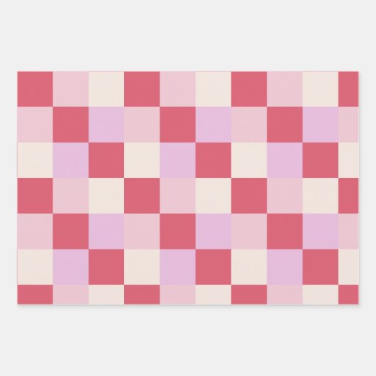 dambord valentijn plaid rood roze crème preppy inpakpapier vel (Voorkant)