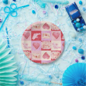 dambord valentijn plaid rood roze crème preppy papieren bordje (Feest)