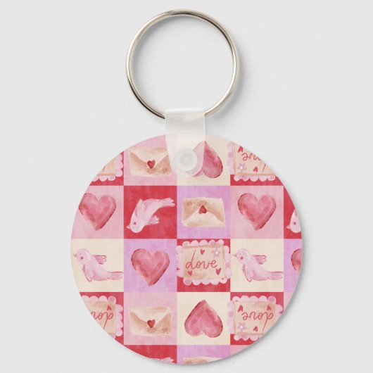 dambord valentijn plaid rood roze crème preppy sleutelhanger (Voorkant)