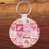 dambord valentijn plaid rood roze crème preppy sleutelhanger (Voorkant)