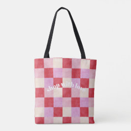 dambord valentijn plaid rood roze crème preppy tote bag