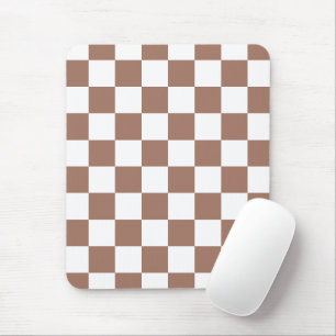 Dambord vierkant mocha bruin wit geometrisch retro muismat