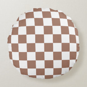 Dambord vierkant mocha bruin wit geometrisch retro rond kussen