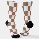 Dambord vierkant mocha bruin wit geometrisch retro sokken (Gebogen)