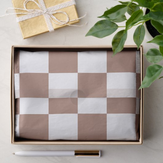 Dambord vierkant mocha bruin wit geometrisch retro tissuepapier (Geschenk)