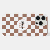 Dambord vierkant mocha bruin wit retro Monogram iPhone Hoesje (Achterkant horizontaal)