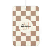 Dambord vierkant mocha bruin wit retro Monogram Luchtverfrisser (Voorkant)