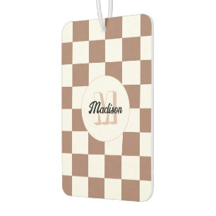 Dambord vierkant mocha bruin wit retro Monogram Luchtverfrisser