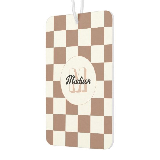 Dambord vierkant mocha bruin wit retro Monogram Luchtverfrisser (Links)