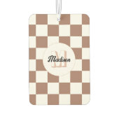 Dambord vierkant mocha bruin wit retro Monogram Luchtverfrisser (Achterkant)