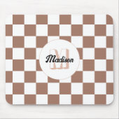 Dambord vierkant mocha bruin wit retro Monogram Muismat (Voorkant)