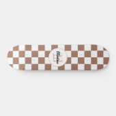 Dambord vierkant mocha bruin wit retro Monogram Persoonlijk Skateboard (Horizontaal)