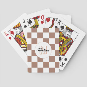 Dambord vierkant mocha bruin wit retro Monogram Pokerkaarten