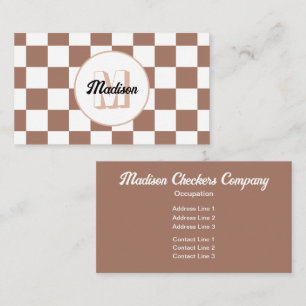 Dambord vierkant mocha bruin wit retro Monogram Visitekaartje