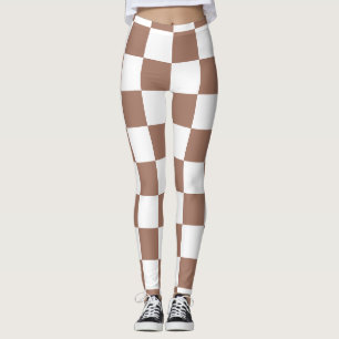 Dambord vierkanten mocha bruin wit geometrisch ret leggings