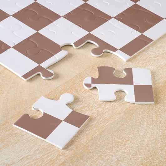 Dambord vierkanten mocha bruin wit geometrisch ret legpuzzel (Zijkant)