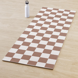 Dambord vierkanten mocha bruin wit geometrisch ret yogamat