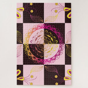 Dambordbloei – Mystieke roze bloembladpatroon Legpuzzel