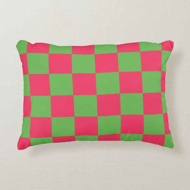 dambordpatroon groene en roze kleuren accent kussen (Voorkant)