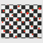 dambordpatroon met schattige aardbeien cadeaupapier (Vlak)