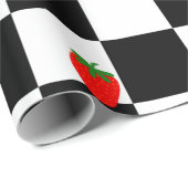 dambordpatroon met schattige aardbeien cadeaupapier (Rol Hoek)
