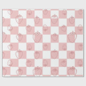 dambordpatroon met schattige aardbeien cadeaupapier (Vlak)