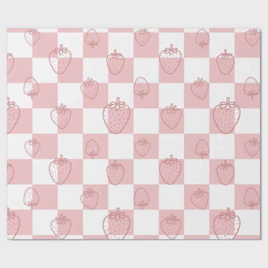 dambordpatroon met schattige aardbeien cadeaupapier (Vlak)