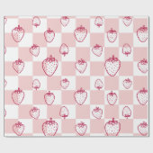 dambordpatroon met schattige aardbeien cadeaupapier (Vlak)