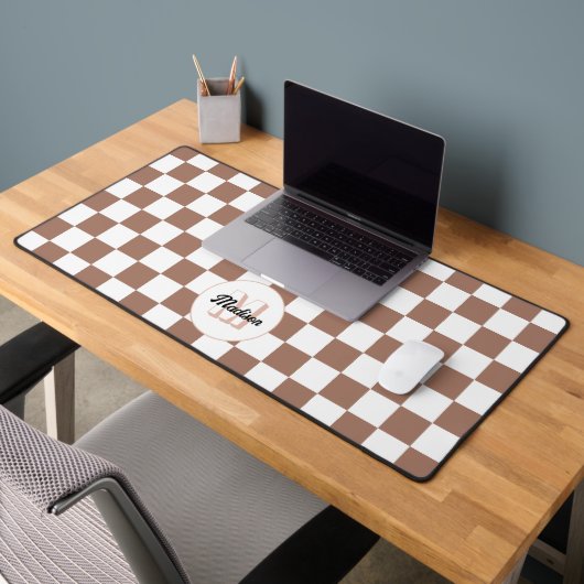 Dambordvakken mokka bruin wit retro Monogram Bureaumat (Kantoor 2)