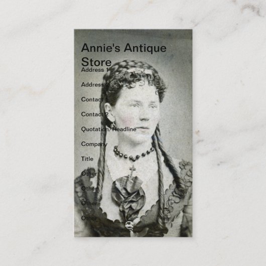  dame, Annie's Antiek winkel Visitekaartje (Voorkant)