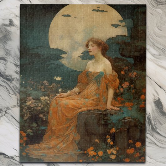Dame bij maanlicht, Elegante Art Nouveau Legpuzzel