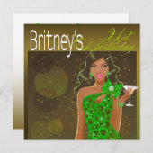  dame Birthday Cocktail olive/green Kaart (Voorkant / Achterkant)